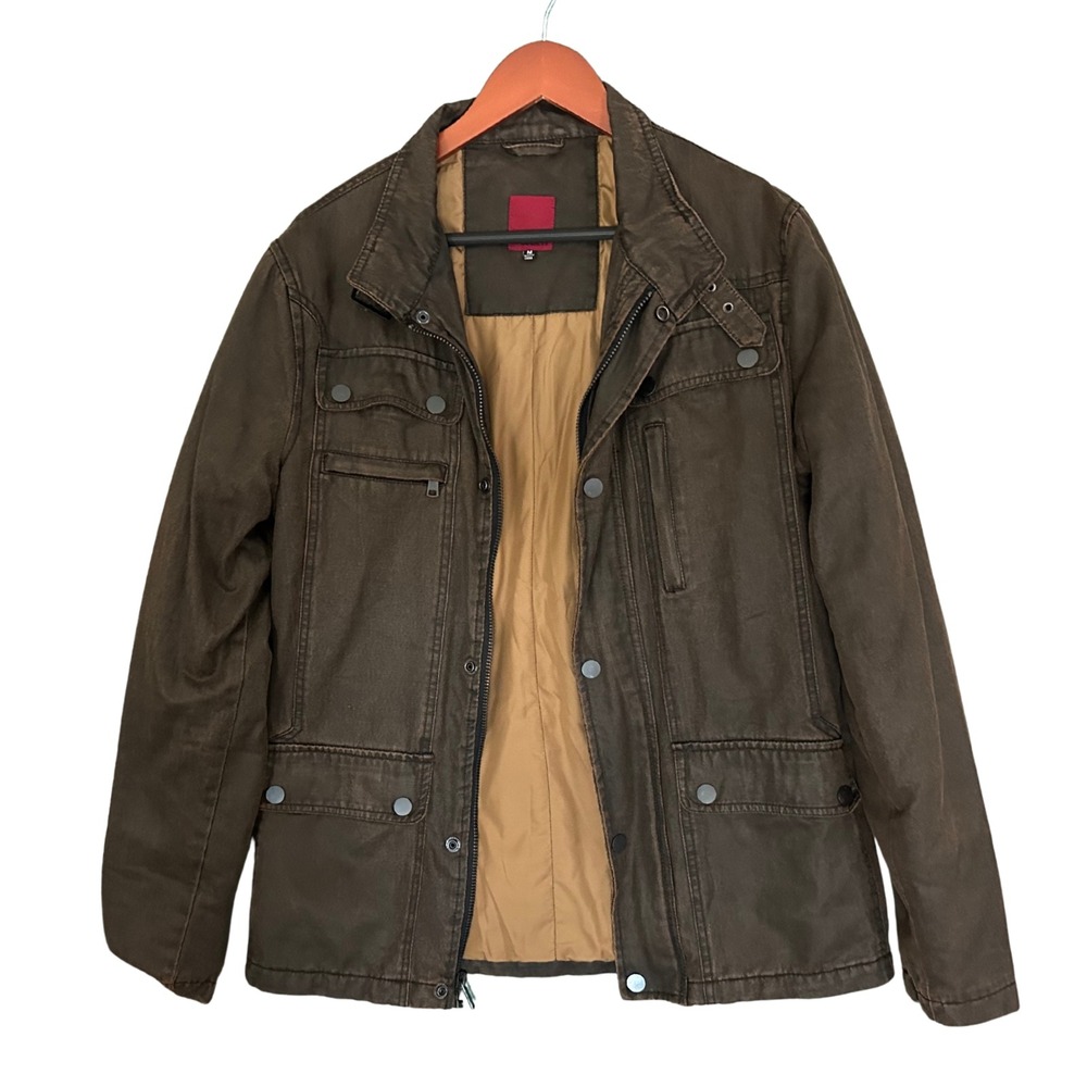 Civil Society Mens Multi Pocket Utility Field Jacket Medium M Brown Military Zip